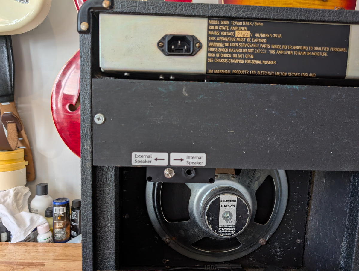Marshall Lead 12 – (Model: 5005 – Year: 1990). Sympathetically modified to allow for an external cab to be connected.
